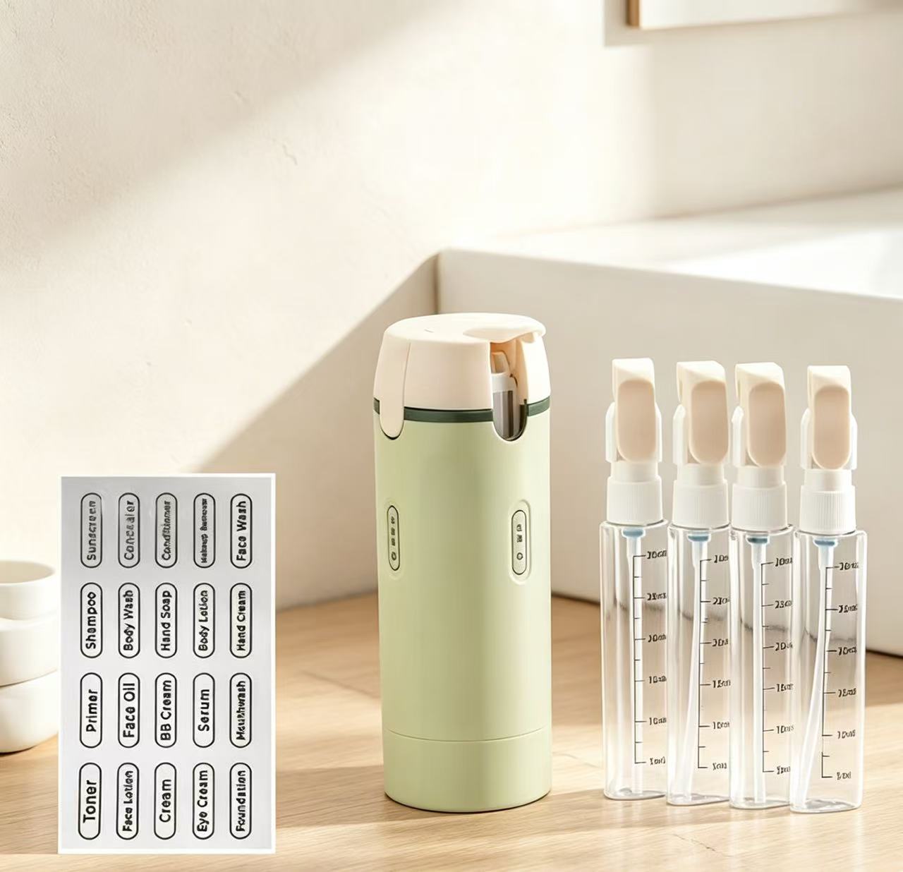 White Shadow 4-in-1 sustainable travel dispenser bottle - main product photo