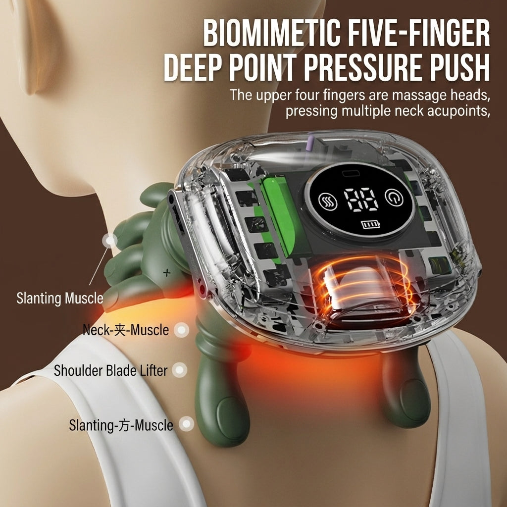 Neck massager product packaging and included accessories